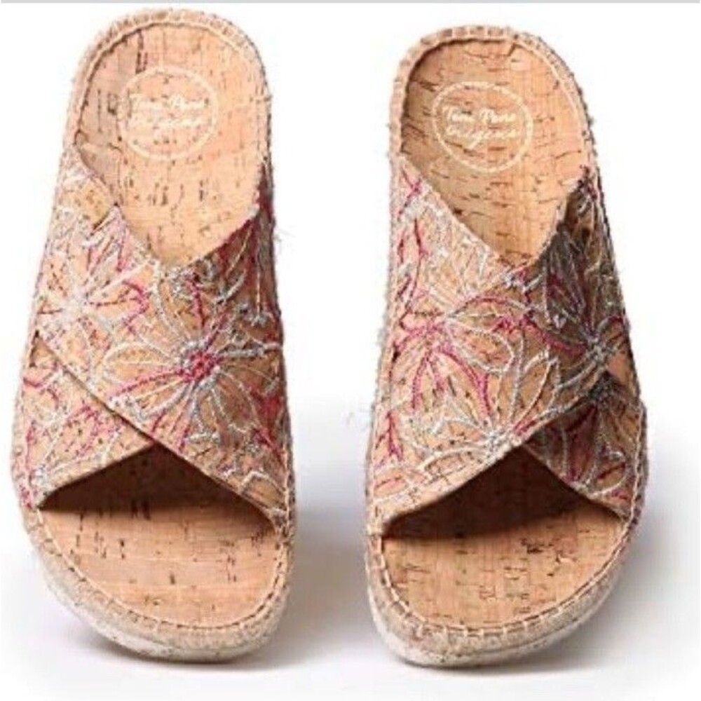 Toni Pons Bali-BI Cork Espadrille Multicolor Floral Straps Boho Sandals Sz 8.5